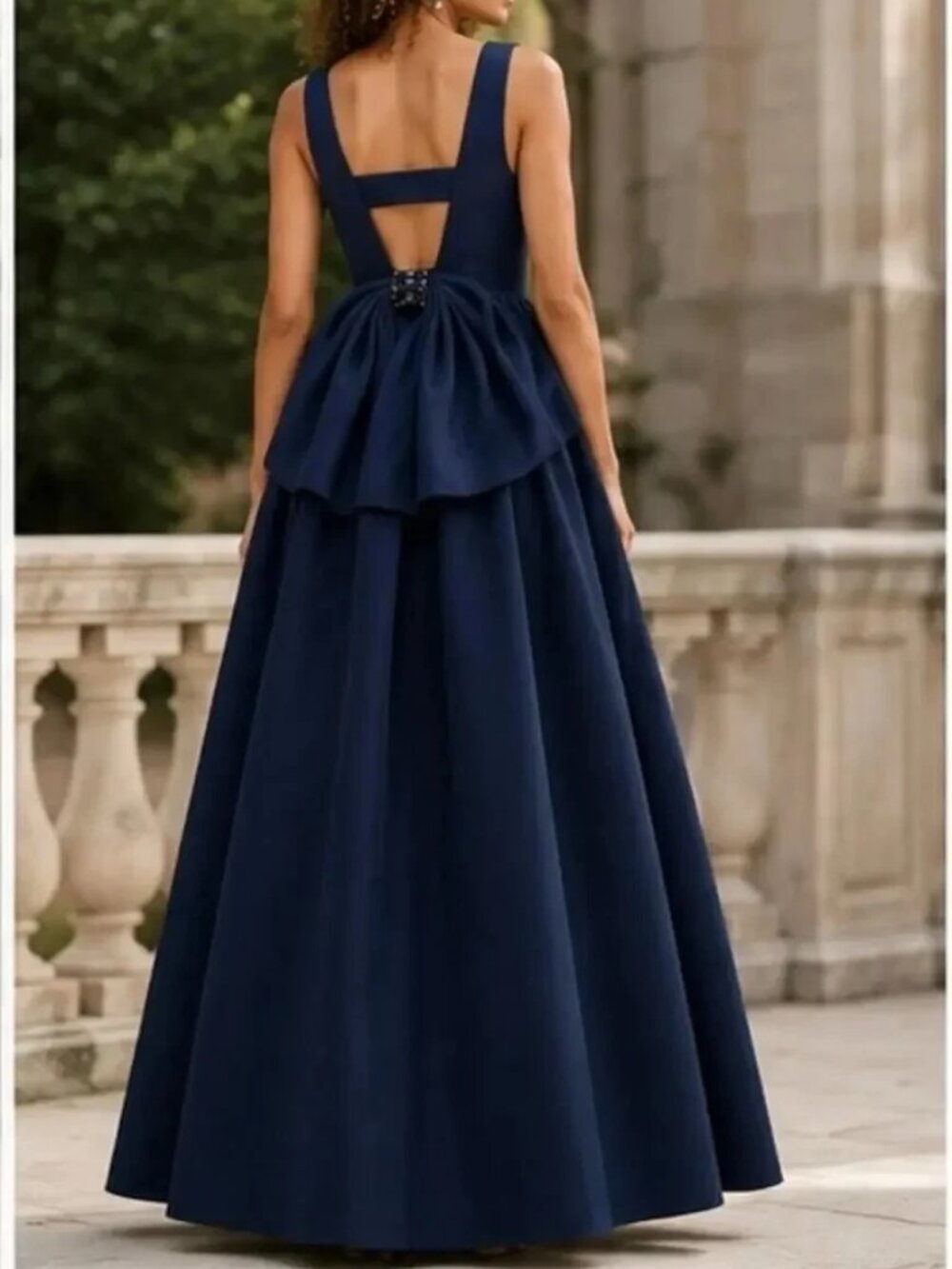 Sachin & Babi Katrina Blue V-Neck Bow Sleeveless A-Line Gown